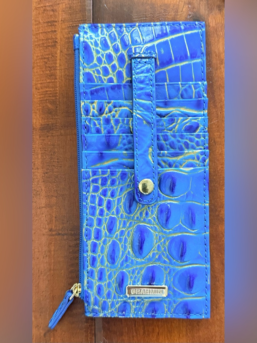 Brahmin Electric Blue Croc-Embossed Card Wallet